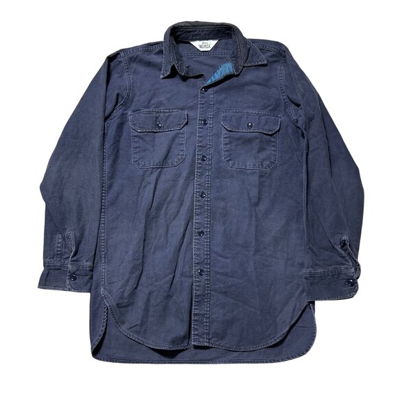 Woolrich Vintage Mens Sz M Distressed Long Sleeve Navy Button-Up Shirt - Picture 1 of 9